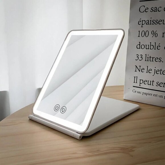 Touch Screen LED Makeup Mirror - Foldable, 3-Color Lighting, USB Rechargeable - Picture 2 of 5
